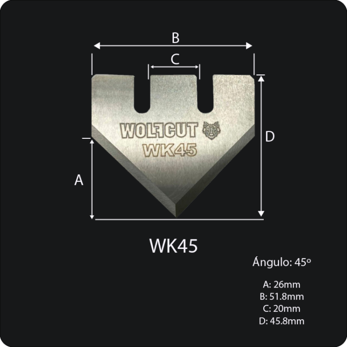 cuchilla wk45 de 45º para cabezal tangencial maquinaria cnc